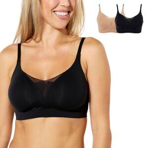 Rhonda Shear Women's 2-pack Invisible Edge Breathable Bra Black/Beige -